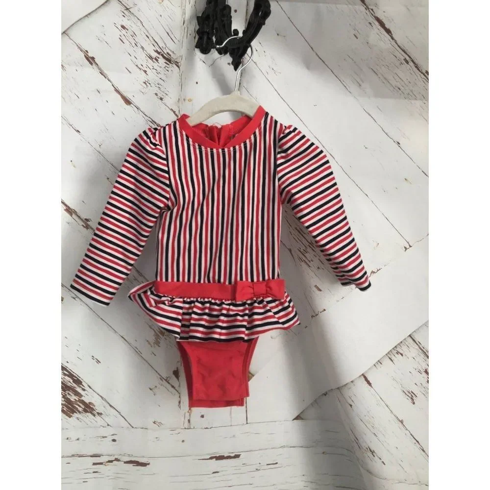 Cat and jack 12 month 12m red striped swim bathing suit